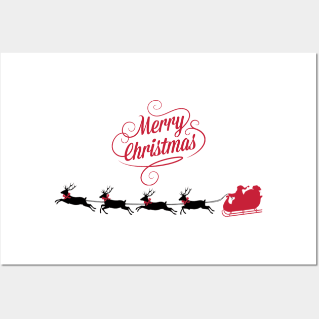 Santa's Sleigh and Reindeer Merry Christmas Wall Art by MedleyDesigns67